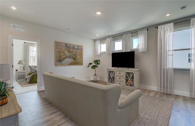 living room with light wood-type flooring