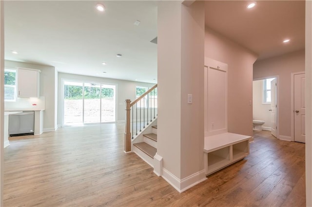 mudroom featuring light hardwood / wood-style flooring