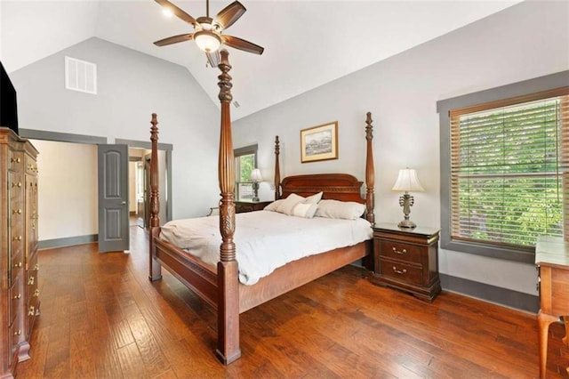274 Ramey Rd, Westminster, SC 29693 - bedroom featuring vaulted ceiling, multiple windows, wood-type flooring, and a ceiling fan