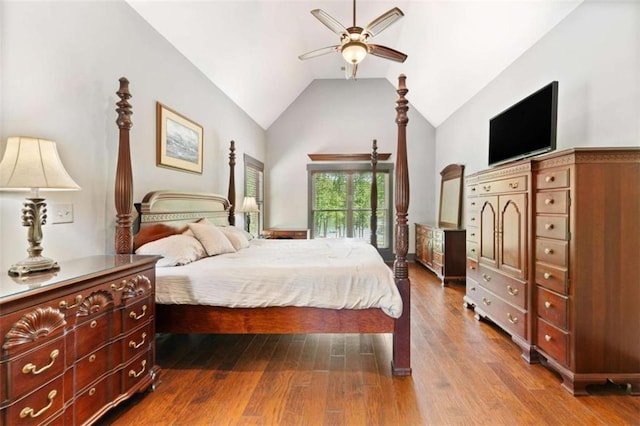 274 Ramey Rd, Westminster, SC 29693 - bedroom with dark wood-style flooring, a ceiling fan, and high vaulted ceiling