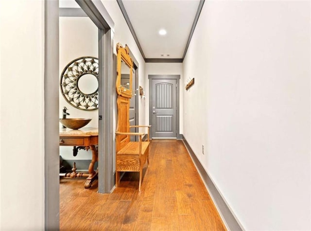 274 Ramey Rd, Westminster, SC 29693 - corridor with a sink, wood finished floors, baseboards, and recessed lighting