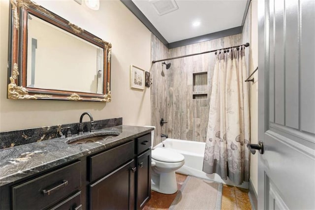 274 Ramey Rd, Westminster, SC 29693 - full bathroom featuring toilet, vanity, shower / bath combo, tile patterned floors, and recessed lighting