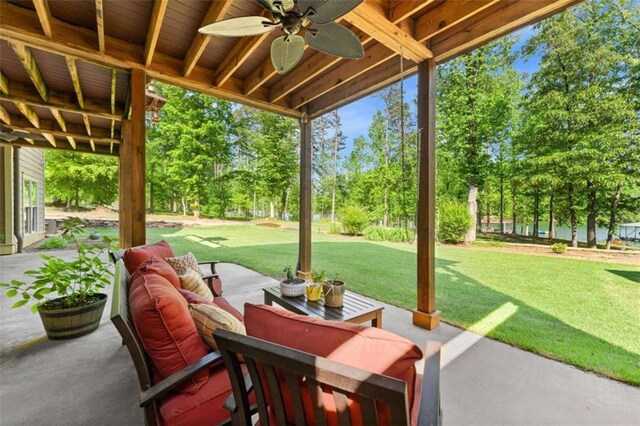 274 Ramey Rd, Westminster, SC 29693 - view of patio / terrace featuring ceiling fan, view of scattered trees, and outdoor lounge area