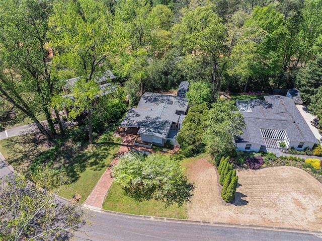 drone / aerial view with a forest view
