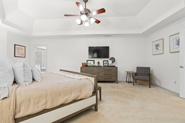 1241 Newbridge Trce, Brookhaven, GA 30319 - bedroom with a raised ceiling, light carpet, and ceiling fan