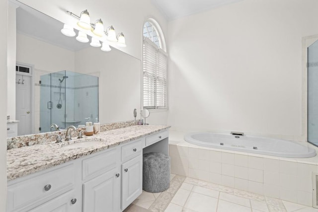 1241 Newbridge Trce, Brookhaven, GA 30319 - bathroom featuring vanity, a shower stall, a garden tub, and tile patterned flooring