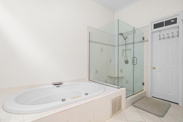 1241 Newbridge Trce, Brookhaven, GA 30319 - full bath with a tub with jets, a stall shower, tile patterned flooring, and crown molding
