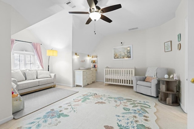 1241 Newbridge Trce, Brookhaven, GA 30319 - carpeted bedroom featuring vaulted ceiling and a ceiling fan