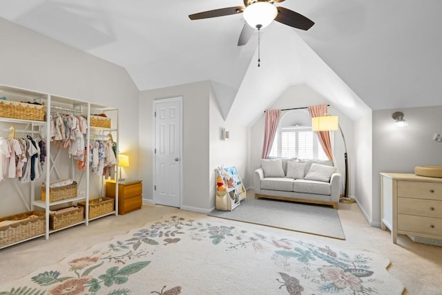 1241 Newbridge Trce, Brookhaven, GA 30319 - carpeted bedroom featuring vaulted ceiling and ceiling fan