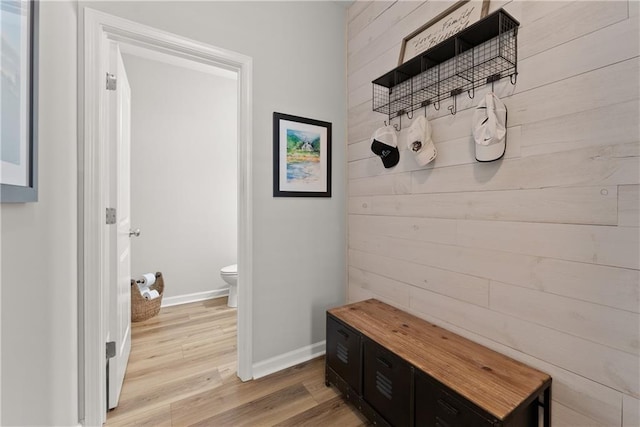 6021 Harbour Mist Dr, Flowery Branch, GA 30542 - mudroom with light wood-style floors and wood walls