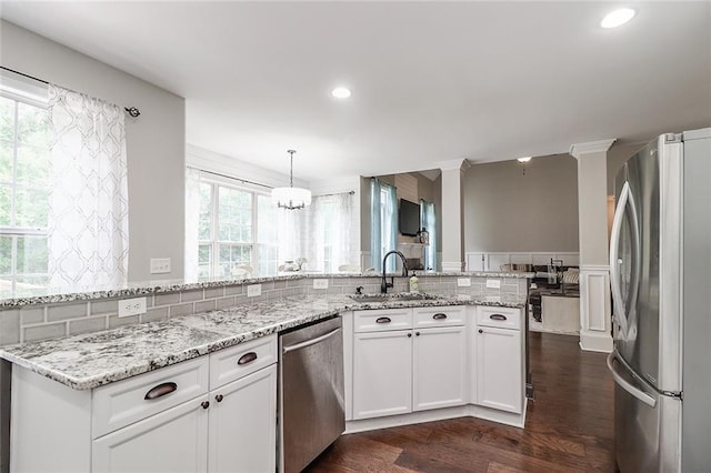 2995 Barimore, Dacula, GA 30019 - kitchen featuring stainless steel appliances, a sink, dark wood-type flooring, white cabinets, and recessed lighting