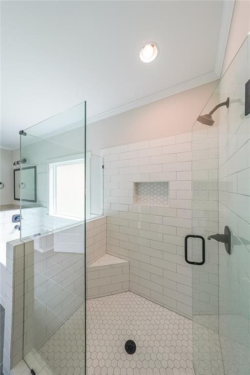 96 Lexie Ct, Rockmart, GA 30153 - full bathroom featuring crown molding and a shower stall