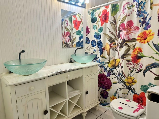 2115 Kings Rd, Dalton, GA 30720 - bathroom featuring vanity, tile patterned floors, and a shower with curtain