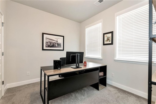 office with light colored carpet