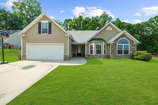 5155 Scenic View Rd, Flowery Branch, GA 30542 - view of front of property with stone siding, driveway, and a front yard