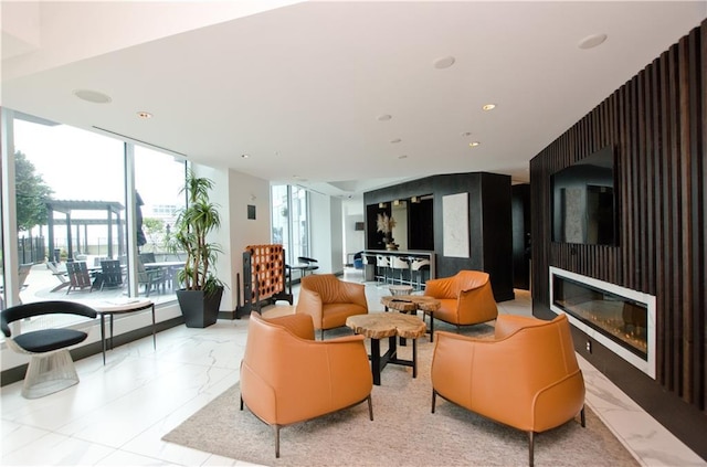 lobby featuring recessed lighting and expansive windows