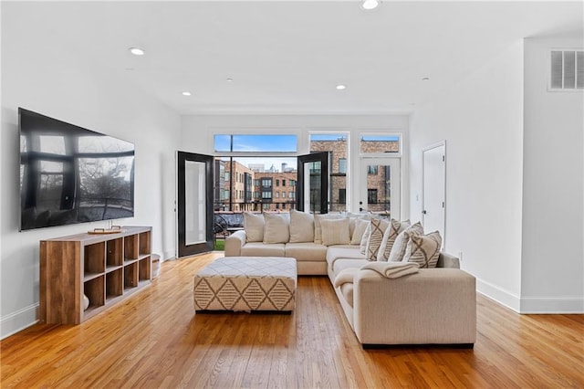 living room with light wood-type flooring