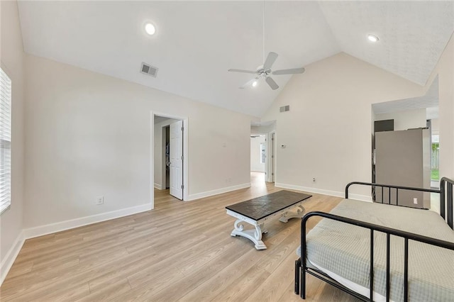 15 Echota Rd NE, Cartersville, GA 30121 - living area featuring a ceiling fan, light wood-type flooring, and high vaulted ceiling