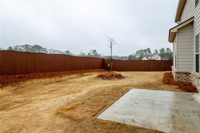 view of yard with a fenced backyard and a patio