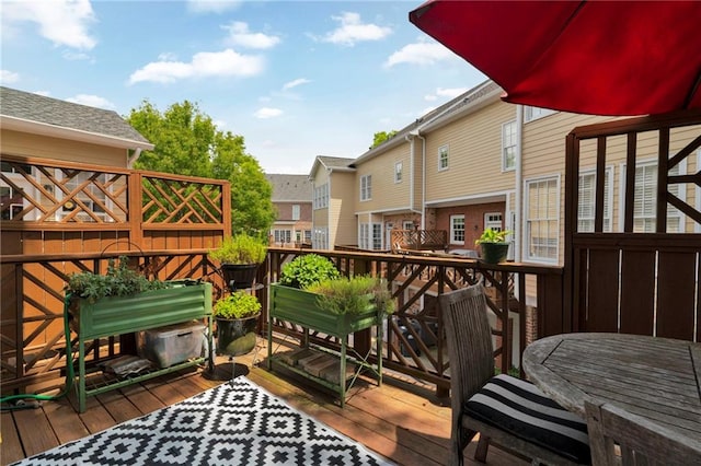 deck with a residential view