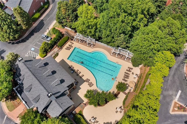 aerial view of a pool