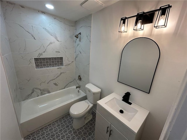 full bath with vanity, toilet, and tub / shower combination