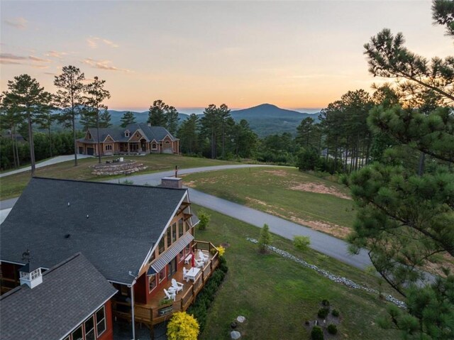 view of aerial view at dusk