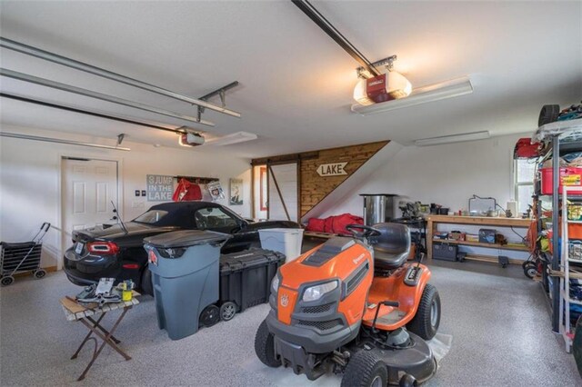 garage with a garage door opener