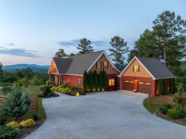 view of front of house with a mountain view