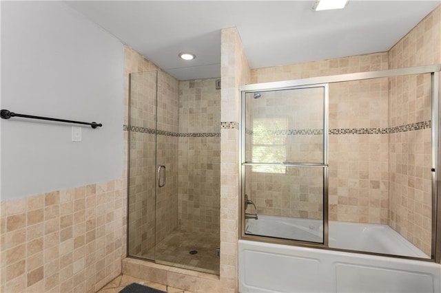 3307 Pointe Bleue Ct, Decatur, GA 30034 - full bath with enclosed tub / shower combo, recessed lighting, and tile walls