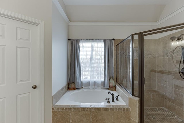 bathroom featuring separate shower and tub