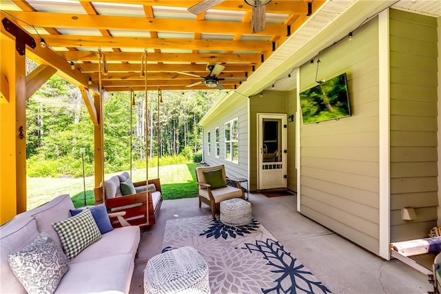 1412 Chapman Cir, Monroe, GA 30656 - view of patio / terrace with an outdoor hangout area and a ceiling fan