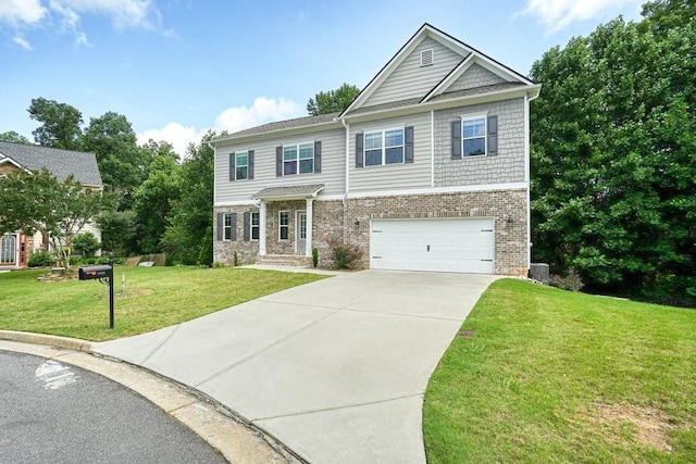 1630 Eaglerock Dr, Suwanee, GA 30024 - view of front of house featuring a garage, brick siding, a front yard, and driveway