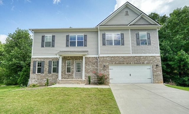 1630 Eaglerock Dr, Suwanee, GA 30024 - view of front facade featuring brick siding, concrete driveway, a front lawn, and an attached garage