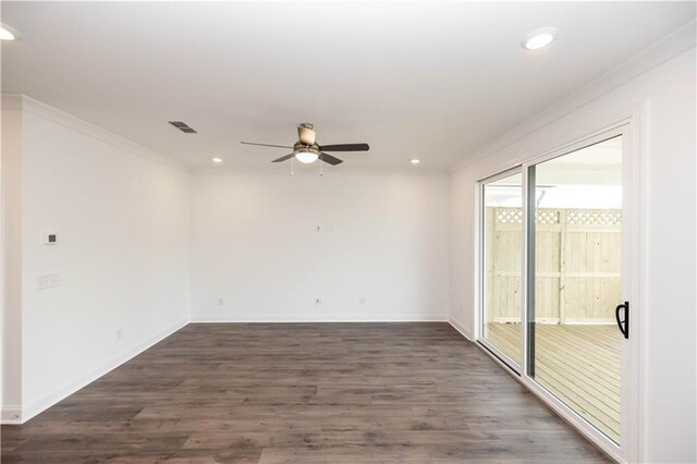 707 Dodd Ln N Unit 164, Buford, GA 30518 - empty room with ornamental molding, a ceiling fan, dark wood finished floors, recessed lighting, and baseboards