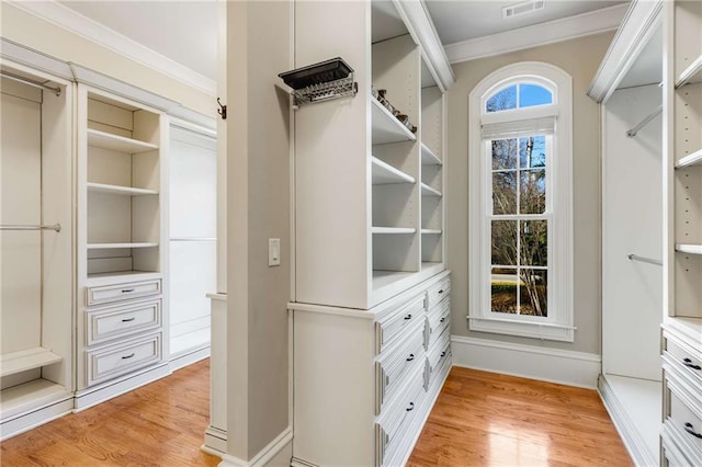 spacious closet featuring light wood-type flooring