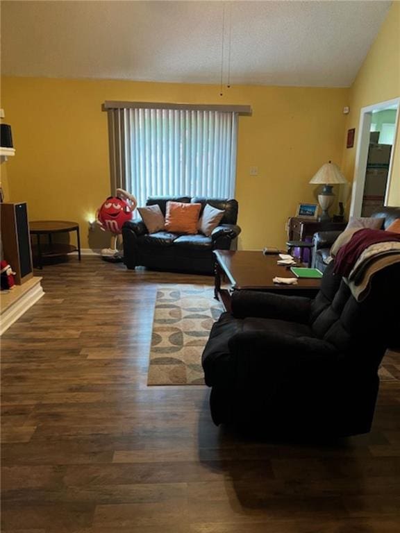 living room with lofted ceiling and hardwood / wood-style flooring