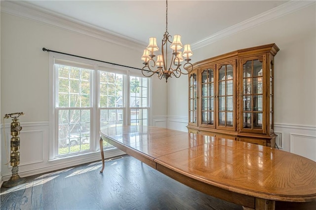 113 Gold Bridge Xing, Canton, GA 30114 - unfurnished dining area with a chandelier, a wainscoted wall, ornamental molding, a decorative wall, and wood finished floors