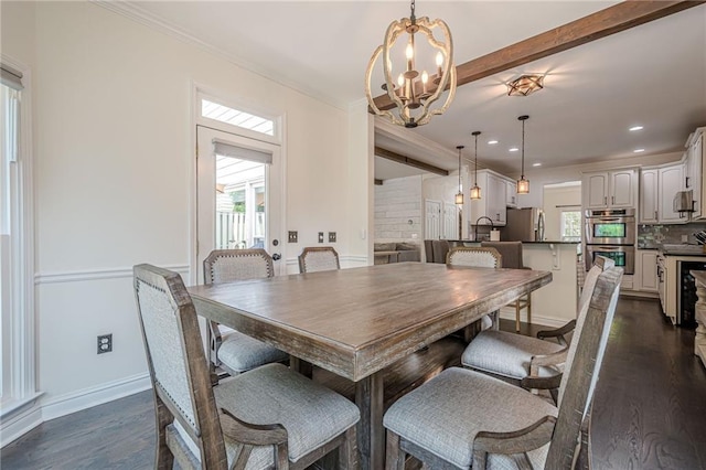 113 Gold Bridge Xing, Canton, GA 30114 - dining room with a chandelier, plenty of natural light, dark wood-style flooring, crown molding, and recessed lighting