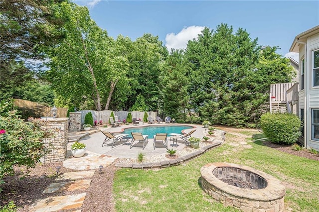 113 Gold Bridge Xing, Canton, GA 30114 - view of pool featuring a fire pit and a patio area