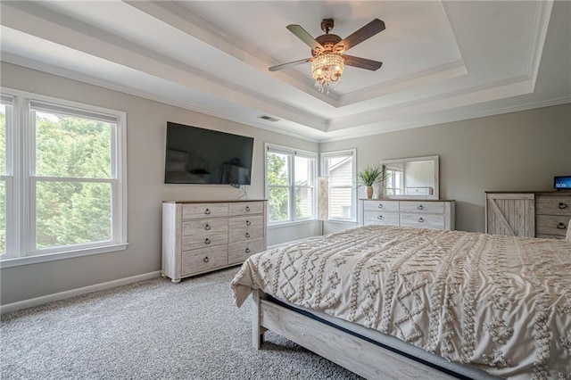 113 Gold Bridge Xing, Canton, GA 30114 - carpeted bedroom featuring a raised ceiling, crown molding, baseboards, and ceiling fan