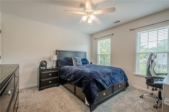 113 Gold Bridge Xing, Canton, GA 30114 - bedroom with baseboards, light carpet, ceiling fan, and crown molding