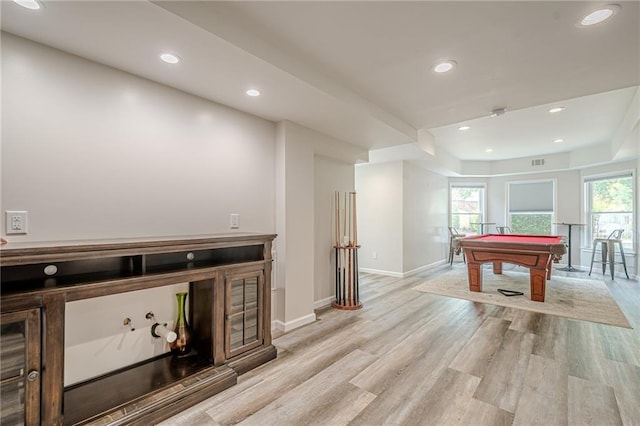 113 Gold Bridge Xing, Canton, GA 30114 - playroom with light wood-style floors, recessed lighting, baseboards, and billiards table