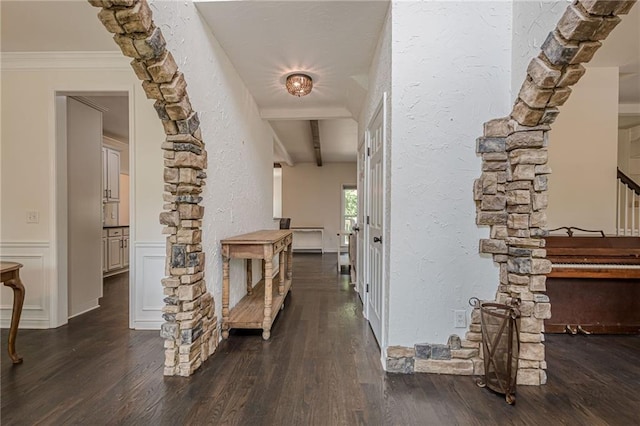 113 Gold Bridge Xing, Canton, GA 30114 - hall with a textured wall, dark wood finished floors, and stairs