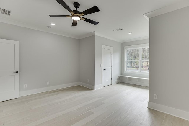 unfurnished bedroom featuring baseboards, visible vents, and recessed lighting