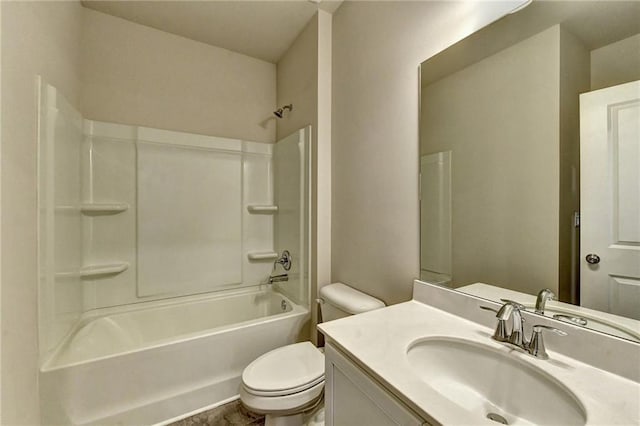 full bathroom featuring shower / bathing tub combination, vanity, and toilet