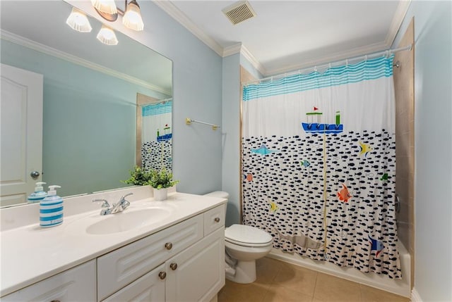 1560 Gilstrap Ln NW, Atlanta, GA 30318 - full bathroom featuring vanity, a shower with curtain, tile patterned flooring, and ornamental molding