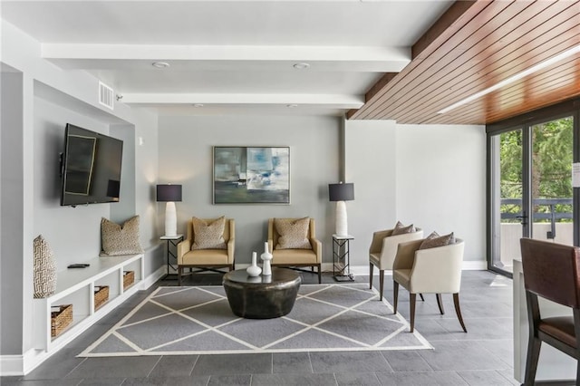 1130 Piedmont Ave NE Unit 410, Atlanta, GA 30309 - interior space featuring baseboards, visible vents, and beam ceiling