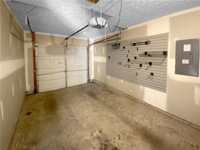 garage featuring a garage door opener and electric panel