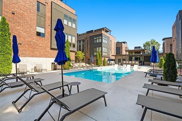 view of pool featuring a patio area